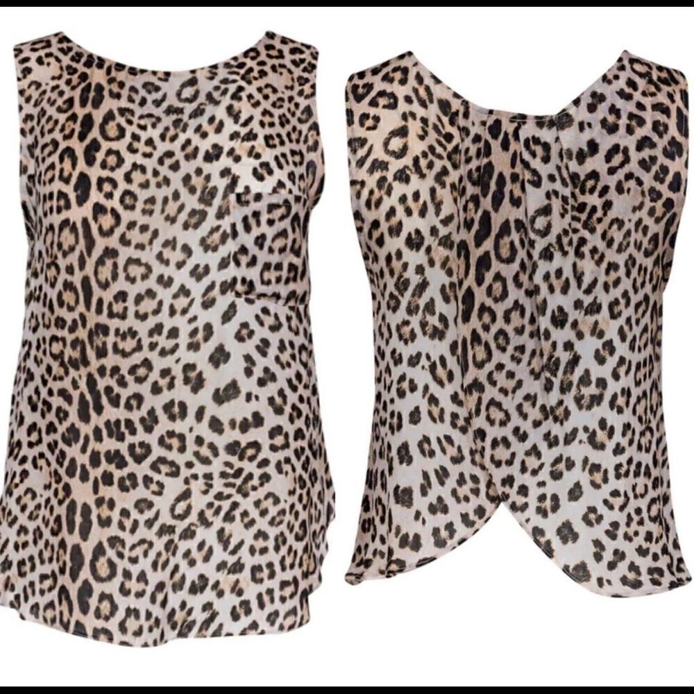 New 100% Silk Haute Hippie - Leopard Print Open Back Tank Top Sz S